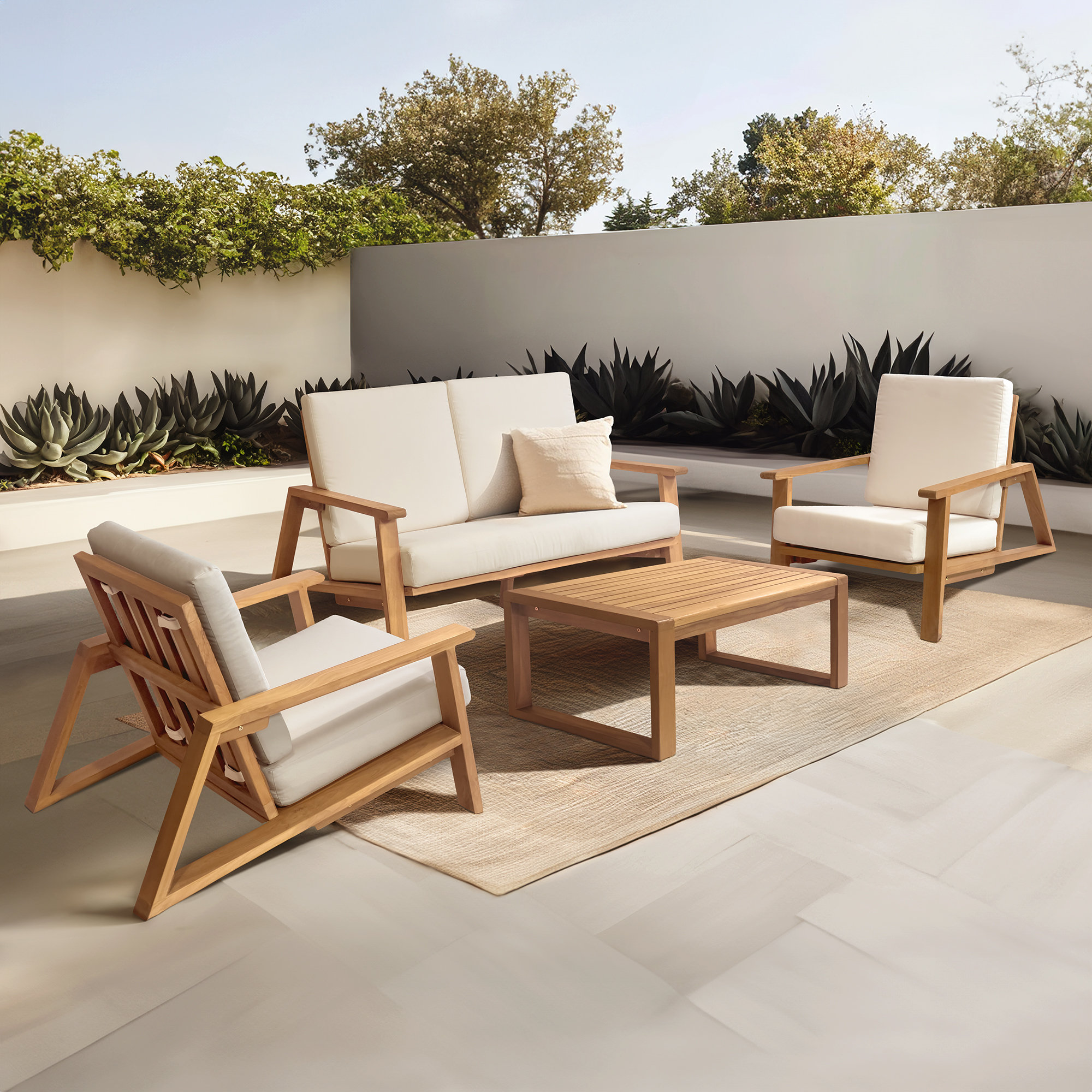 George Oliver Lalisha Teak 4 Person Outdoor Seating Group With